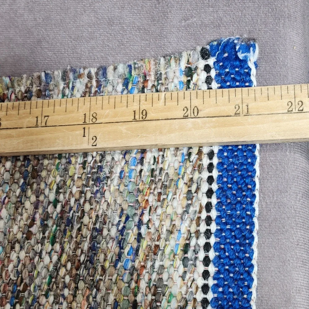 Vintage 80's Country Kitchen Goose Woven Rug Farmhouse Sink Blue Border Hearts